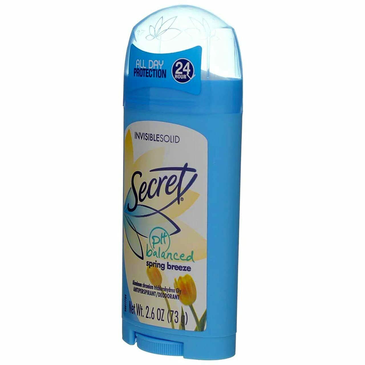 Secret Spring Breeze solid label emphasizes 24 hr protection.