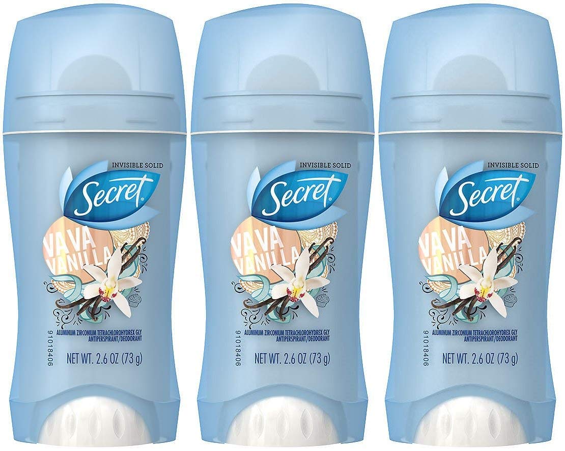Secret Scent Expressions Va Va Vanilla pack-3 invisible solid for all-day odor protection.