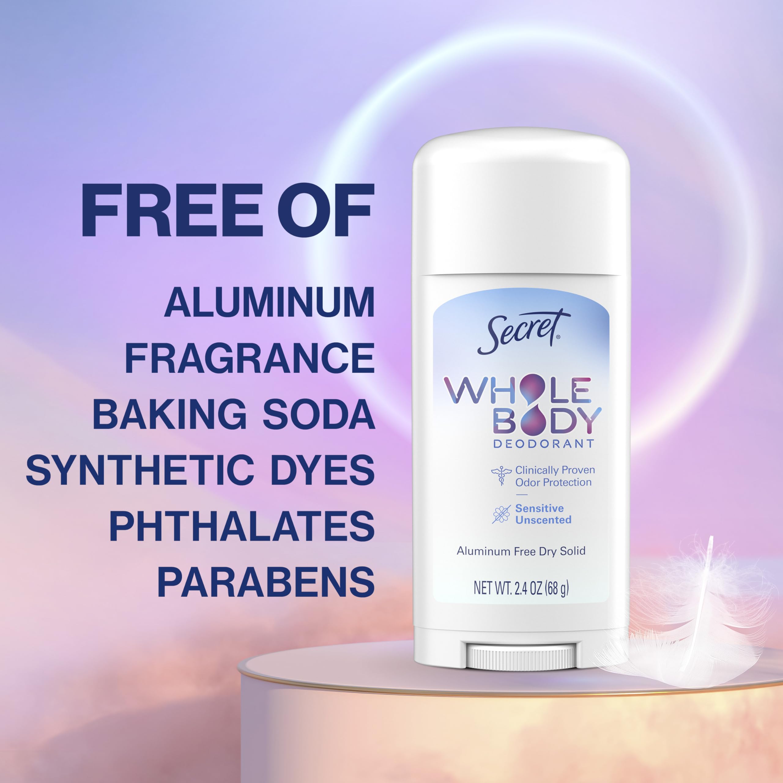 Secret Whole Body Deodorant Stick goes on clear with invisible protection.