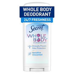 Secret Whole Body Deodorant Stick for pits provides long-lasting freshness.