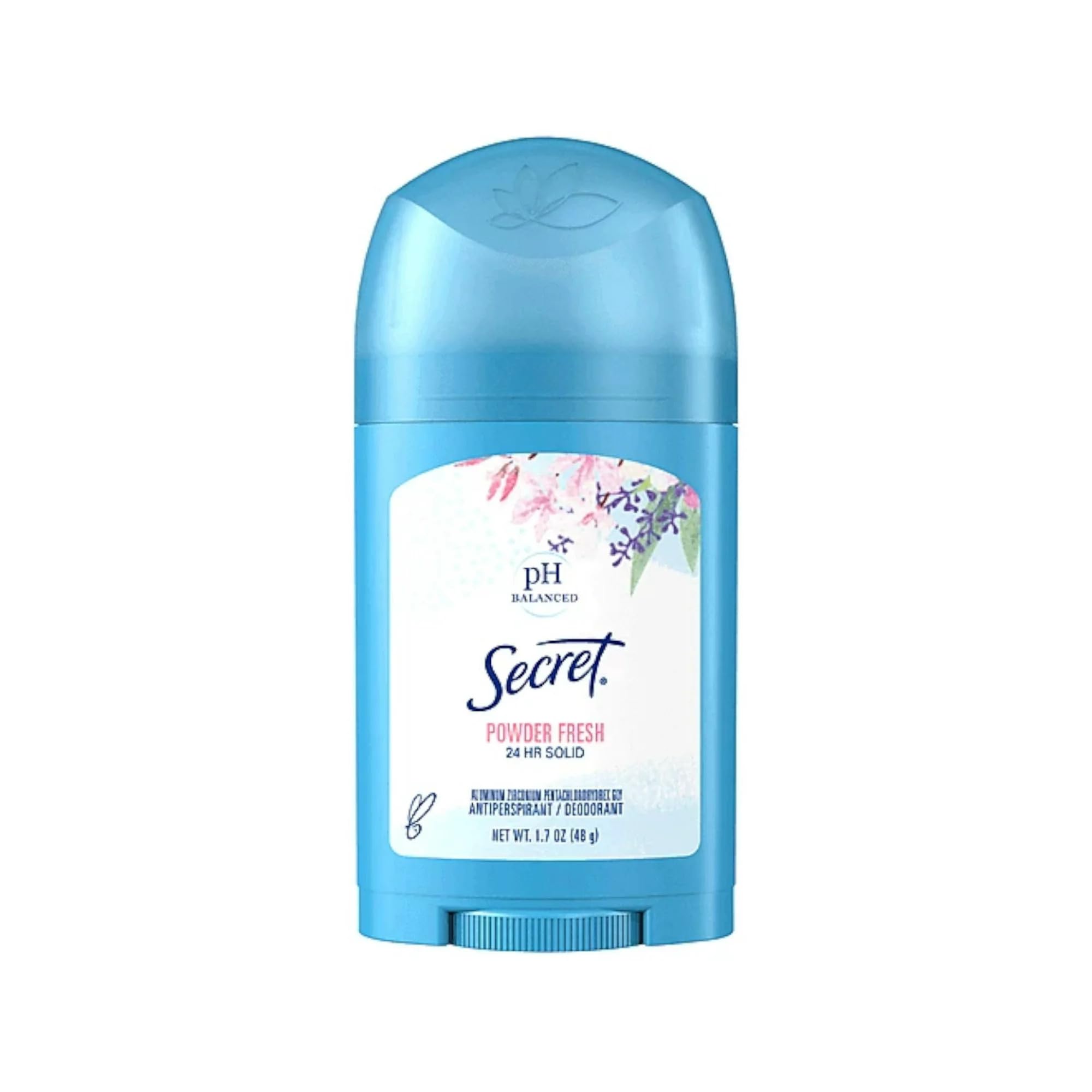Secret Wide Solid Pwdr Fresh bottle on bathroom shelf for daily freshness.