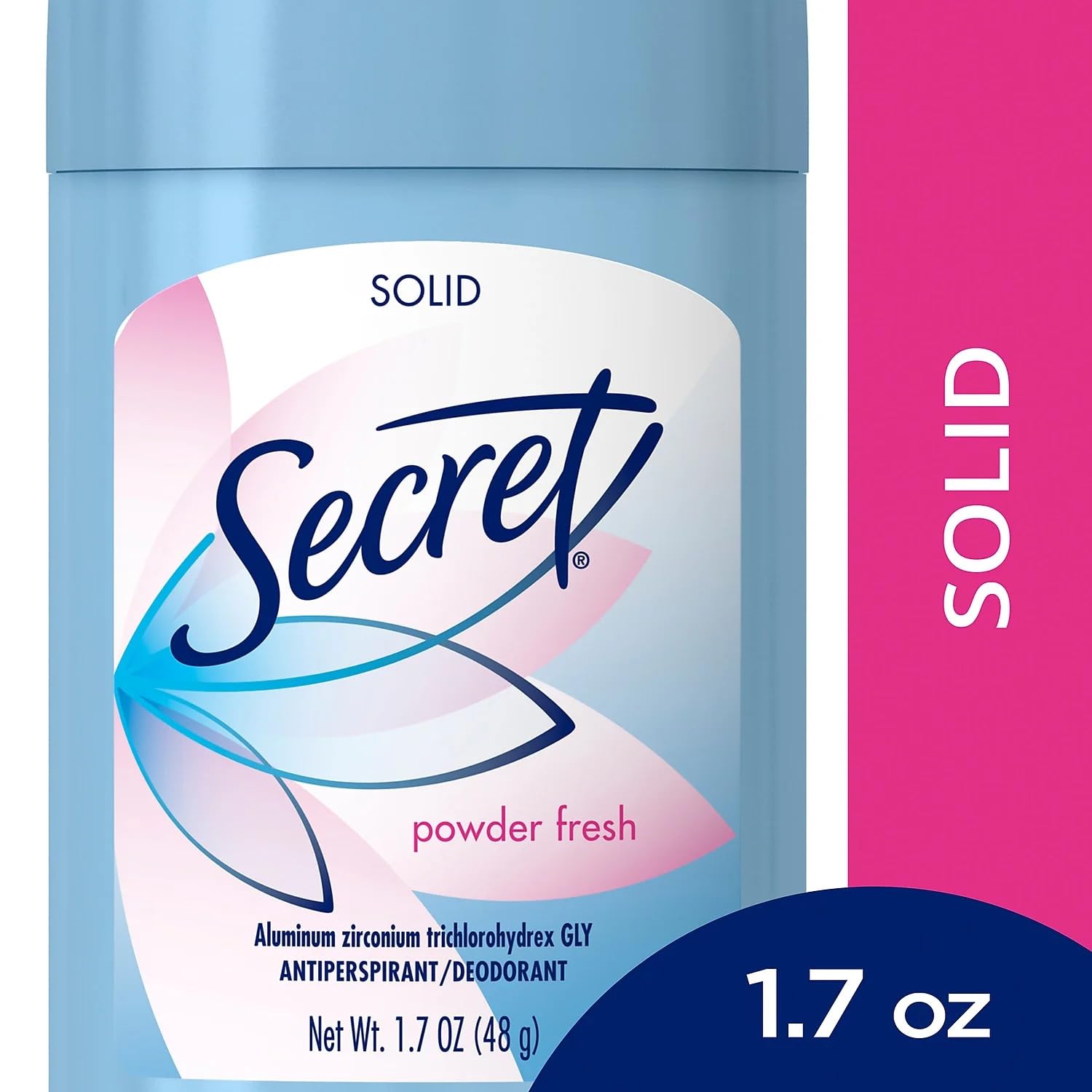 Secret Wide Solid Pwdr Fresh six-pack image emphasizes value and cost efficiency.