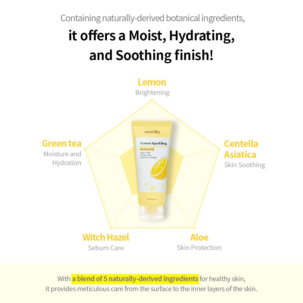 Secret Key Lemon Sparkling Peeling Gel on a morning routine setup for refreshing cleanse