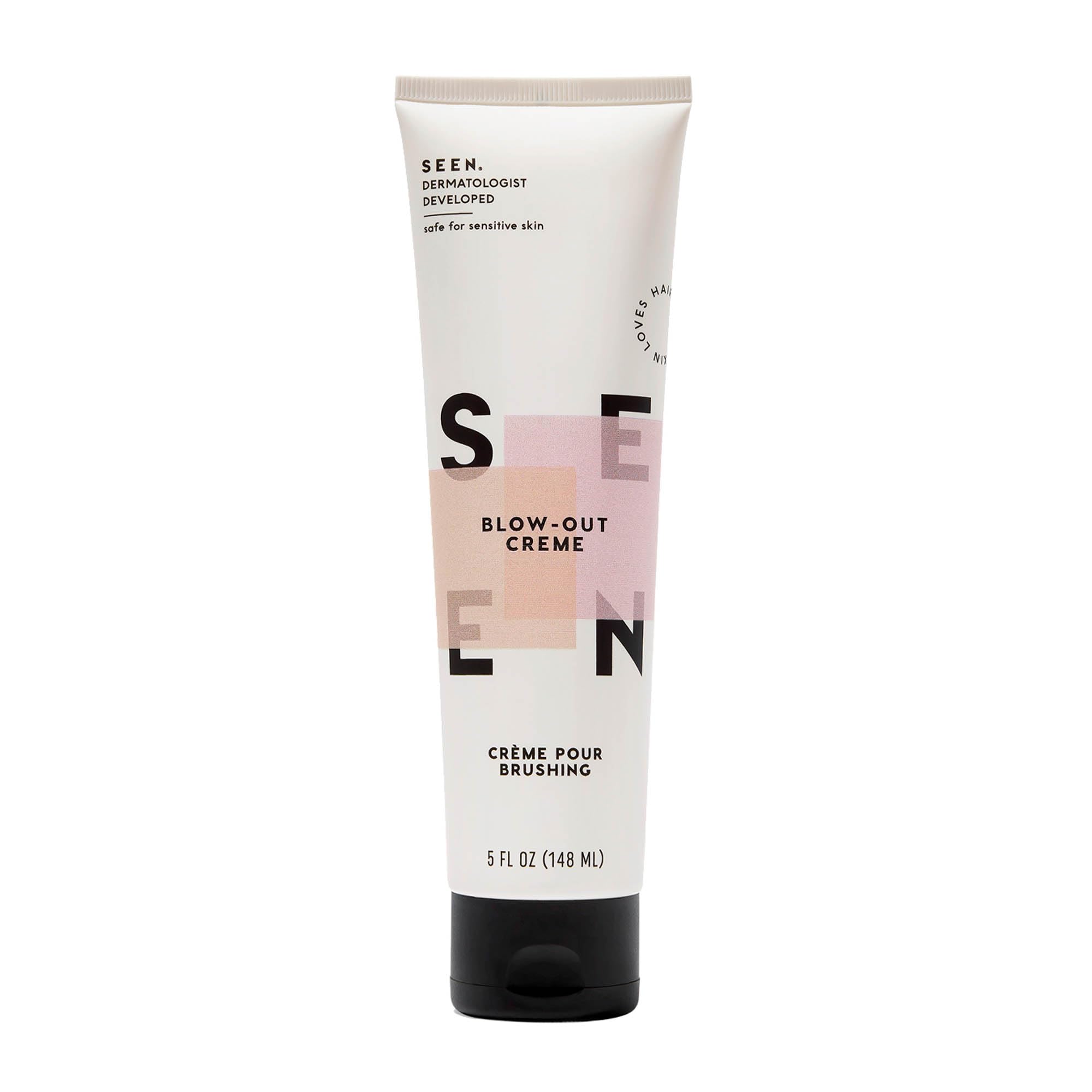 SEEN Blow-Out Creme bottle-application demonstrates easy pump for quick styling and frizz reduction.