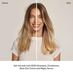 SEEN Blow-Out Creme hair-gloss-smooth captures silky shine and bouncy movement.