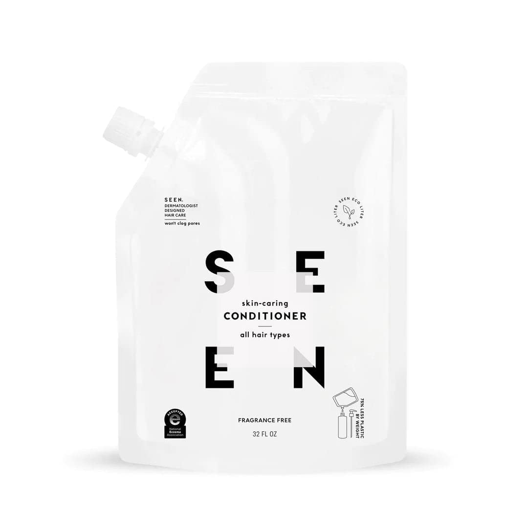seen conditioner eco-refill bottle shows fragrance-free formula for sensitive skin.