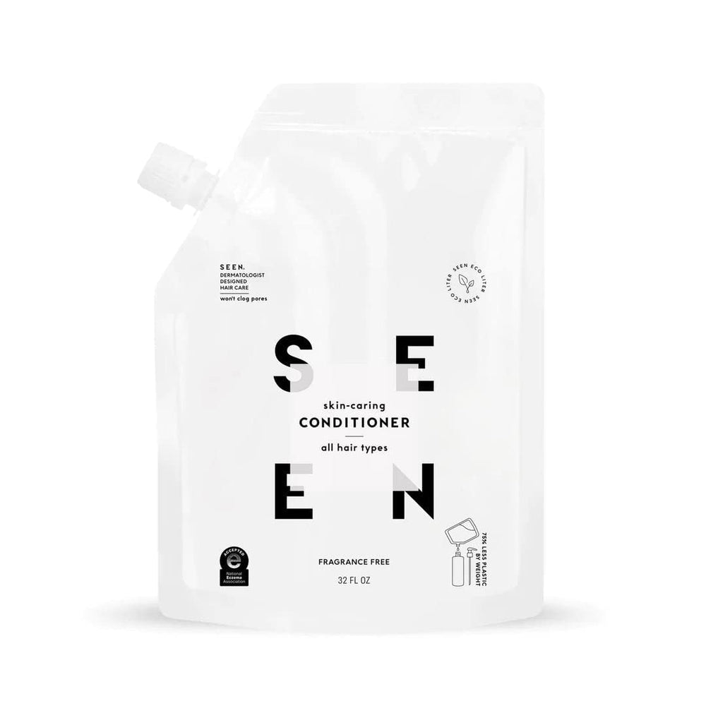 seen conditioner eco-refill bottle shows fragrance-free formula for sensitive skin.