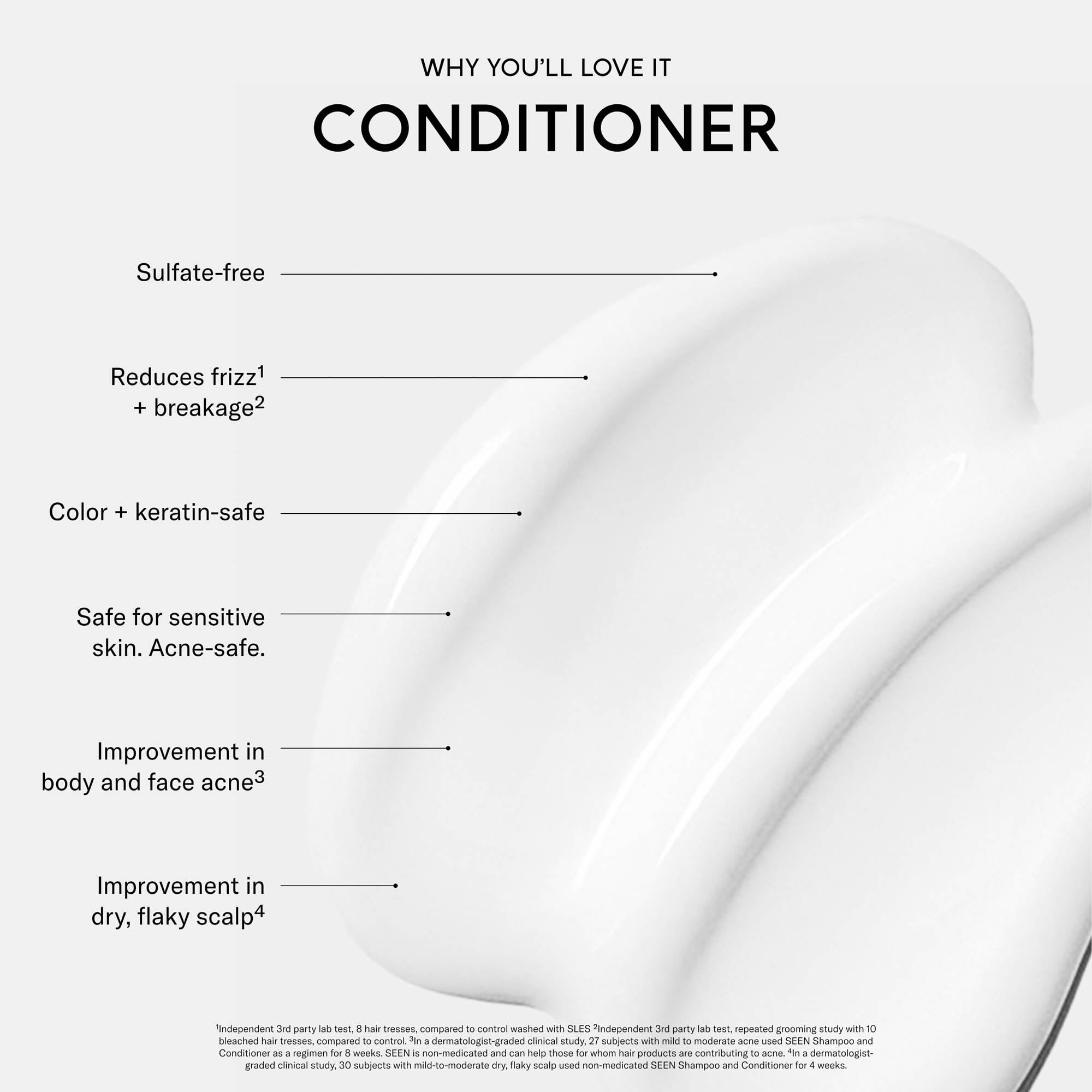SEEN Conditioner fragrance swirl emphasizes skin-safe formula benefits