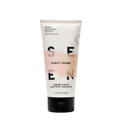 SEEN Curly Creme bottle closeup highlighting frizz control and shine