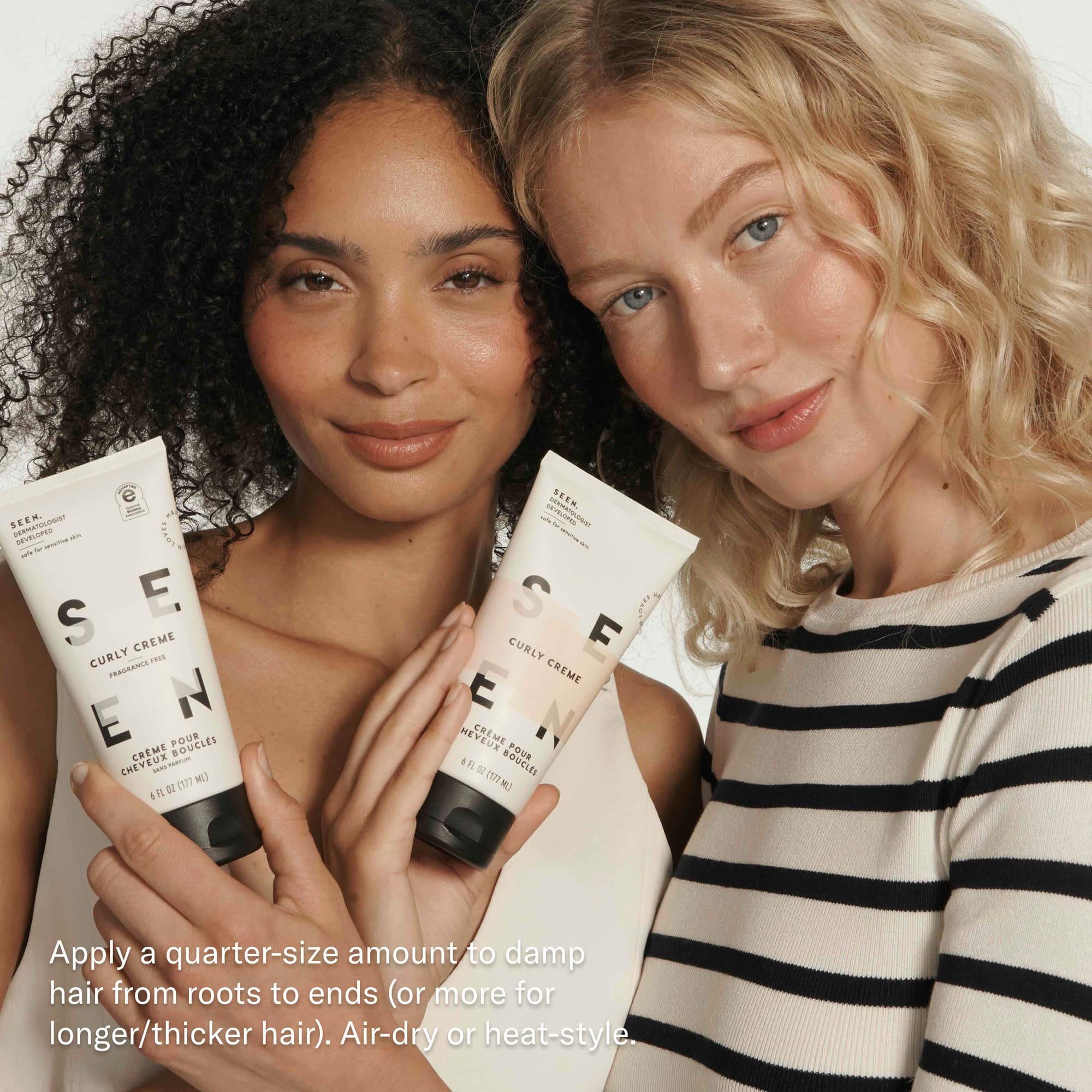 SEEN Curly Creme applying to hair to reduce frizz and boost shine