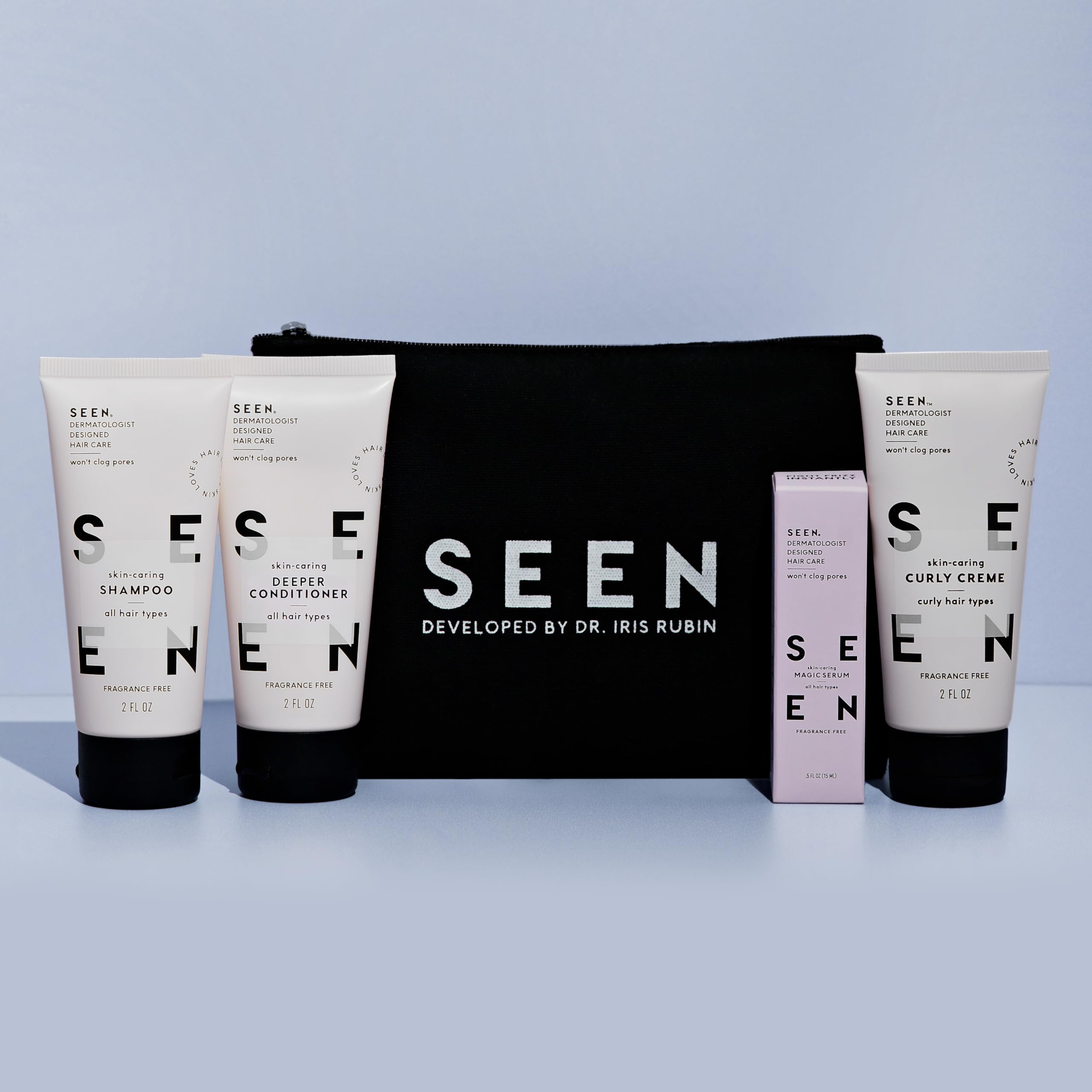 SEEN Curly On The Go Kit Deeper Conditioner tube delivers moisture for dry or damaged hair.
