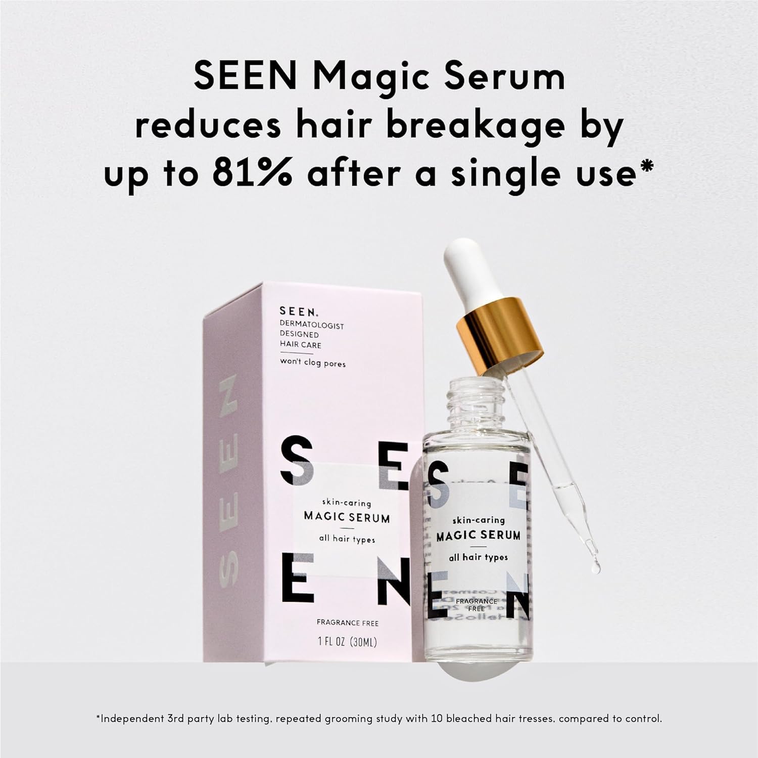 SEEN Curly On The Go Kit fragrance-free label close-up emphasizes sensitive-skin safety.