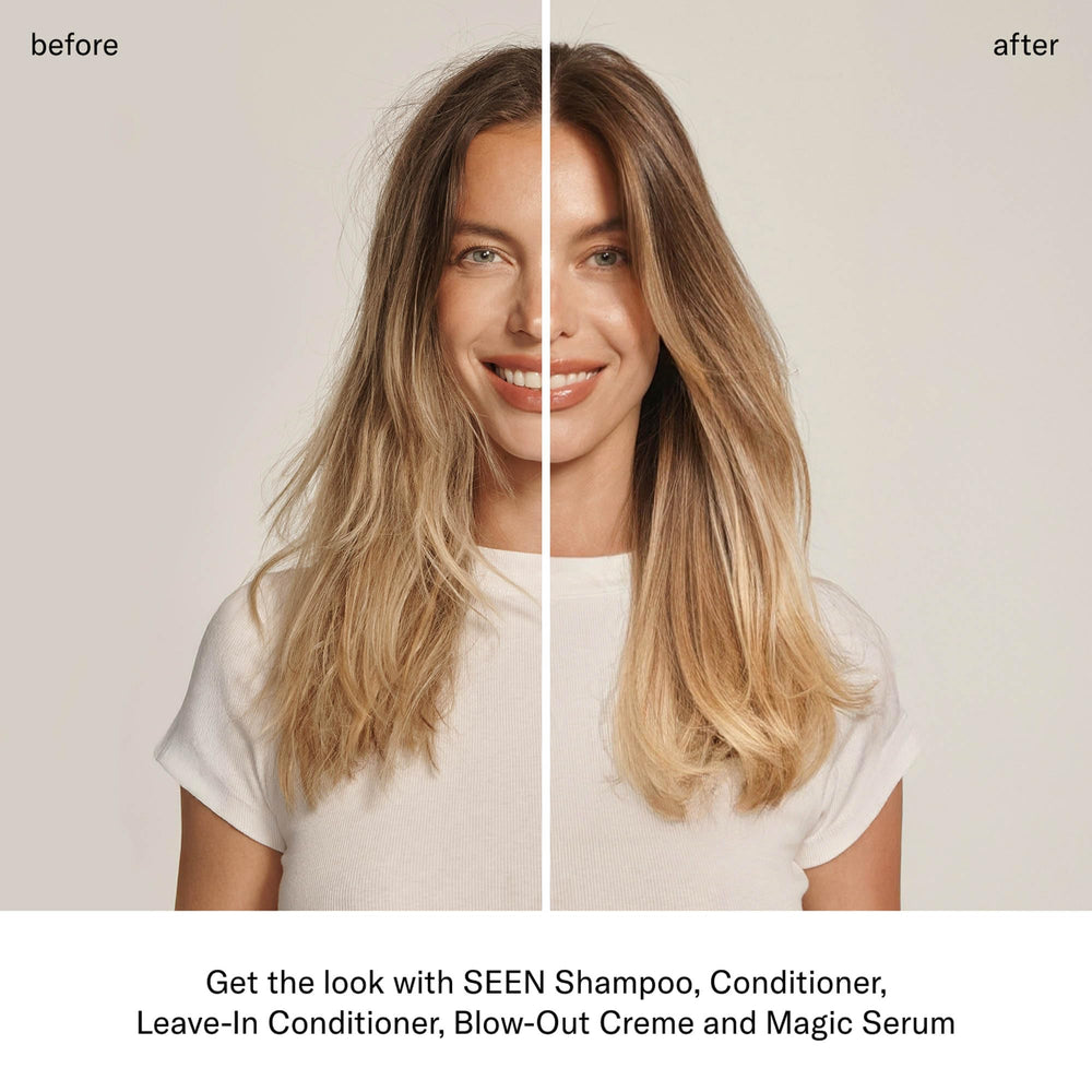 SEEN Leave-In Conditioner heat protection up to 450°F shield on hair.