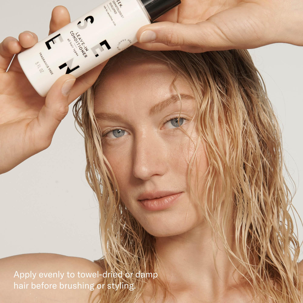 SEEN Leave-In Conditioner safe for sensitive skin, non-irritating formula close-up.