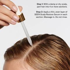 SEEN Restore Scalp Serum application on scalp — soothing hydration without residue