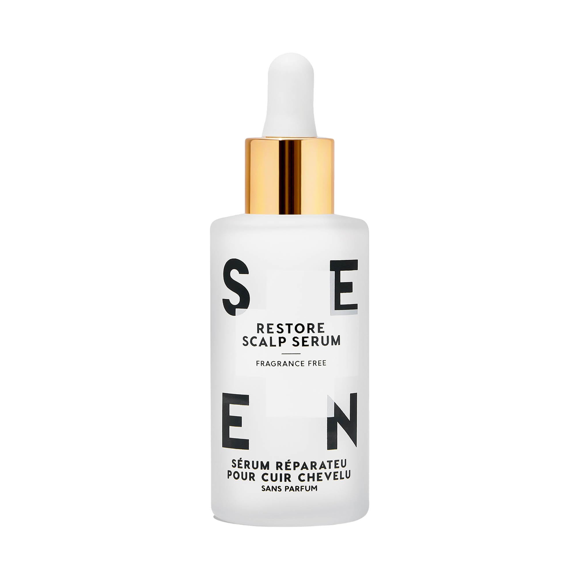 SEEN Restore Scalp Serum bottle — fragrance-free hydration for sensitive scalp