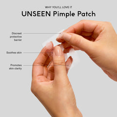 SEEN UNSEEN Pimple Patch closeup of hydrocolloid layer absorbing fluid for quick blemish support.