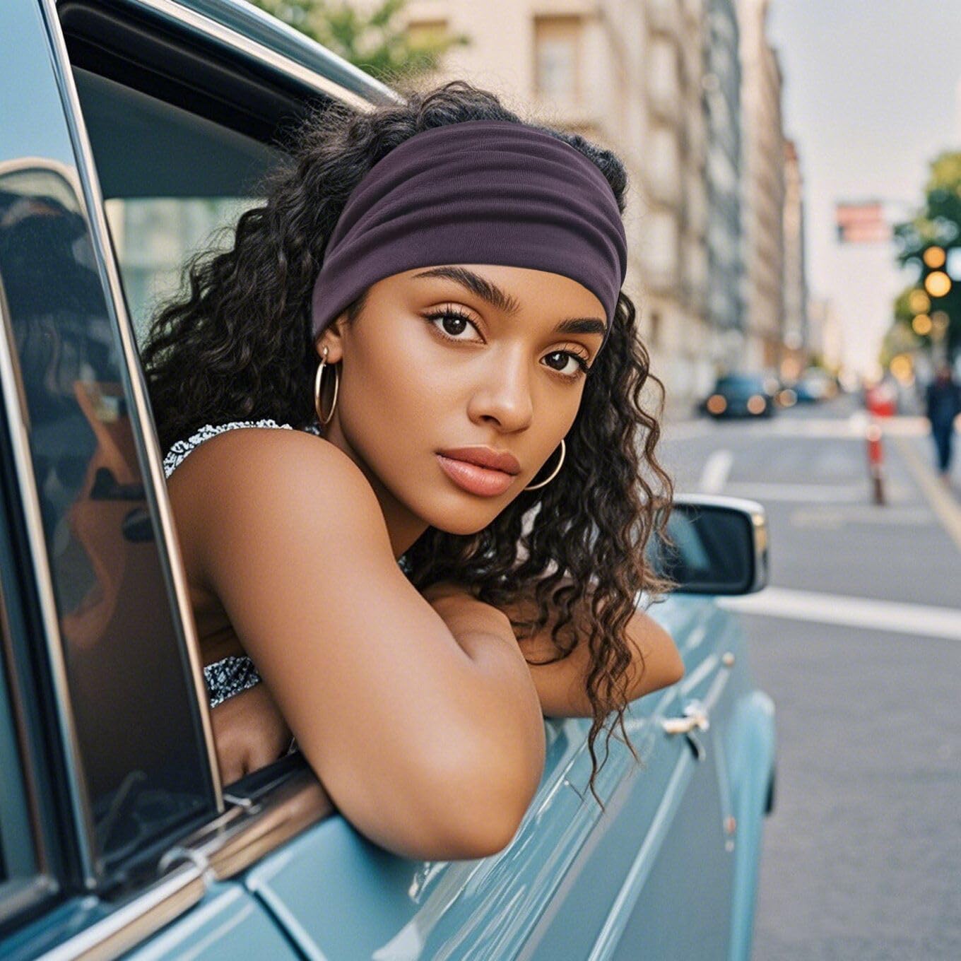 Sefiinh wide headband burgundy adds boho style during exercise and lounging