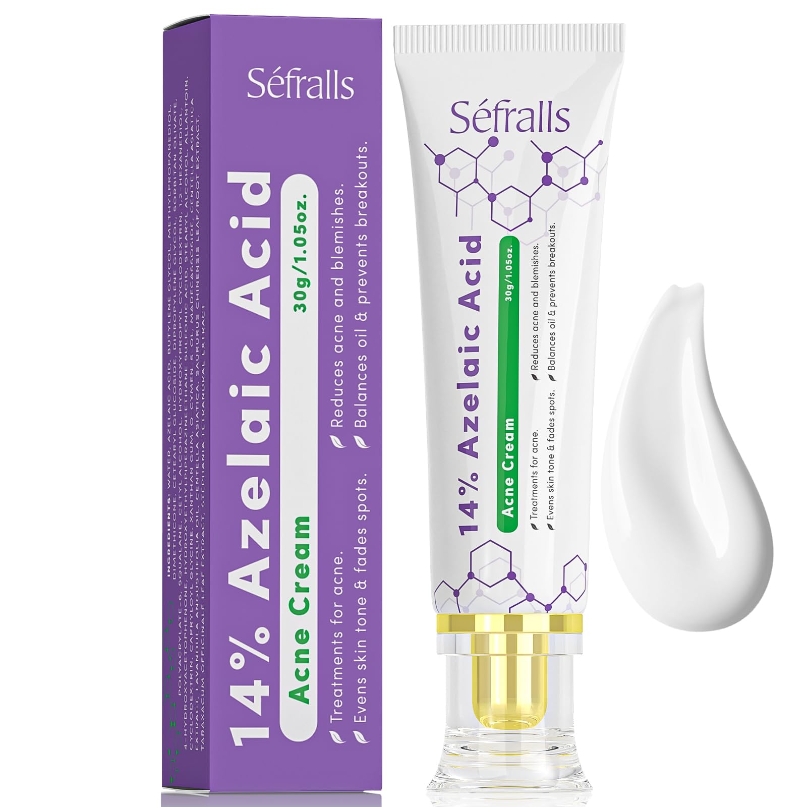 Sefralls azelaic acid cream packaging front highlights redness-relief formulation.