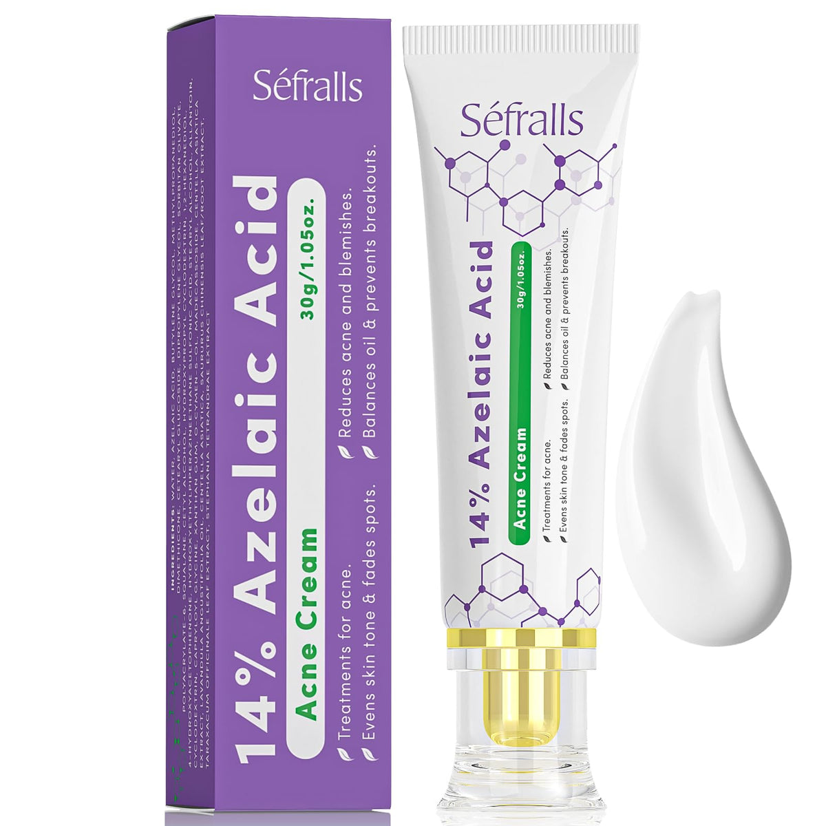 Sefralls azelaic acid cream packaging front highlights redness-relief formulation.