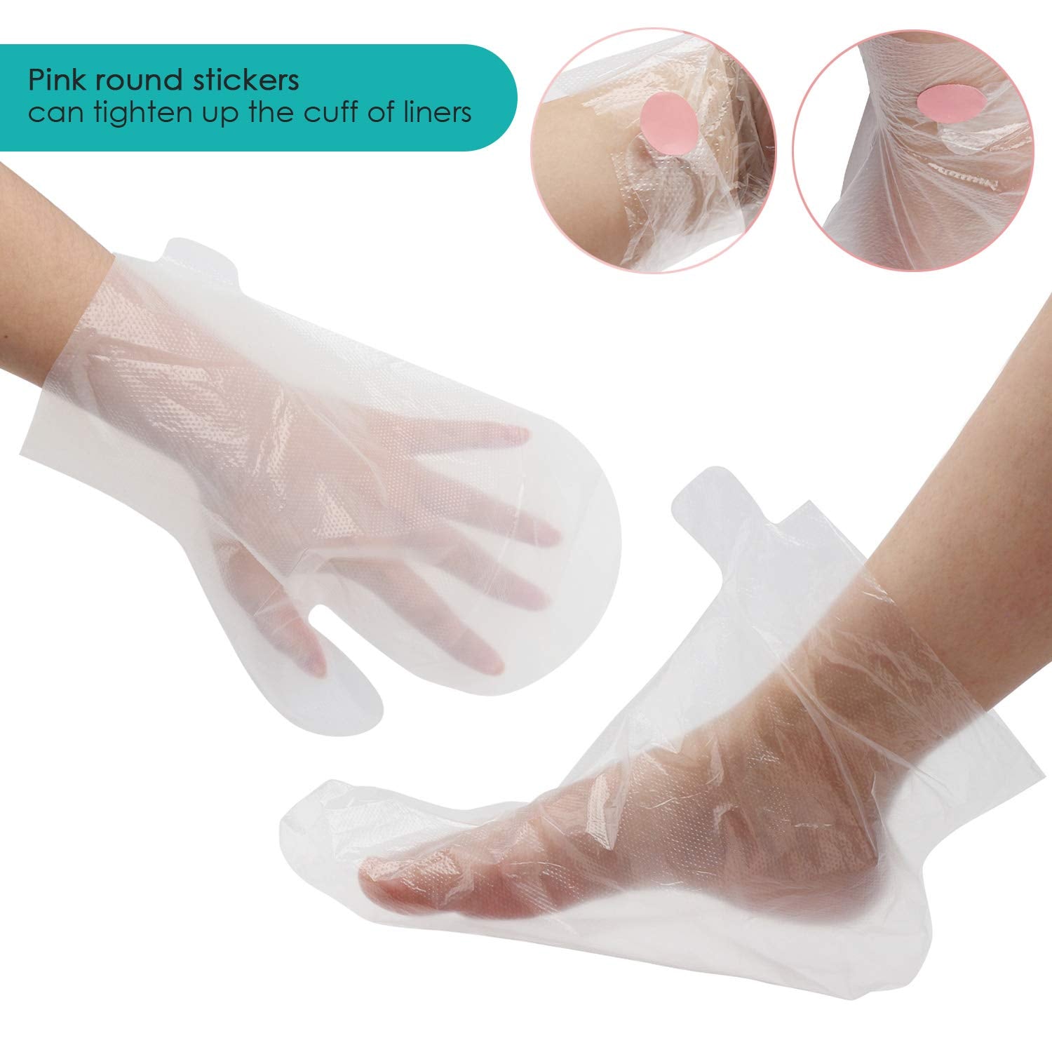 Segbeauty plastic gloves and foot covers shown ready for home spa waxing.