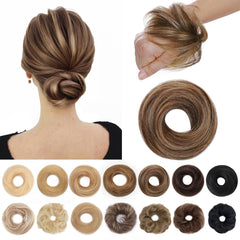 SEGO messy bun closeup highlights real hair texture for seamless blending