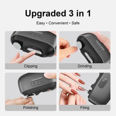 SehrPraks electric nail clipper wide-opening accommodates thick nails for easy grooming.