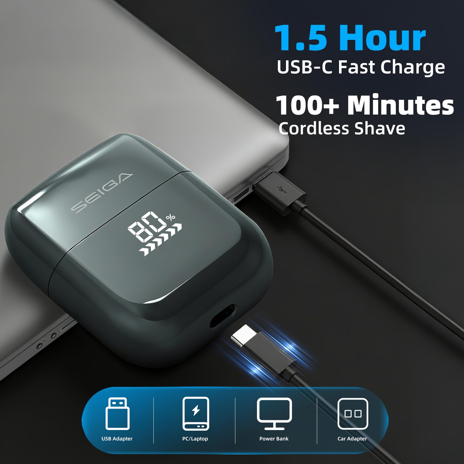 SEIGA fast charge razor delivers 100+ minutes cordless use