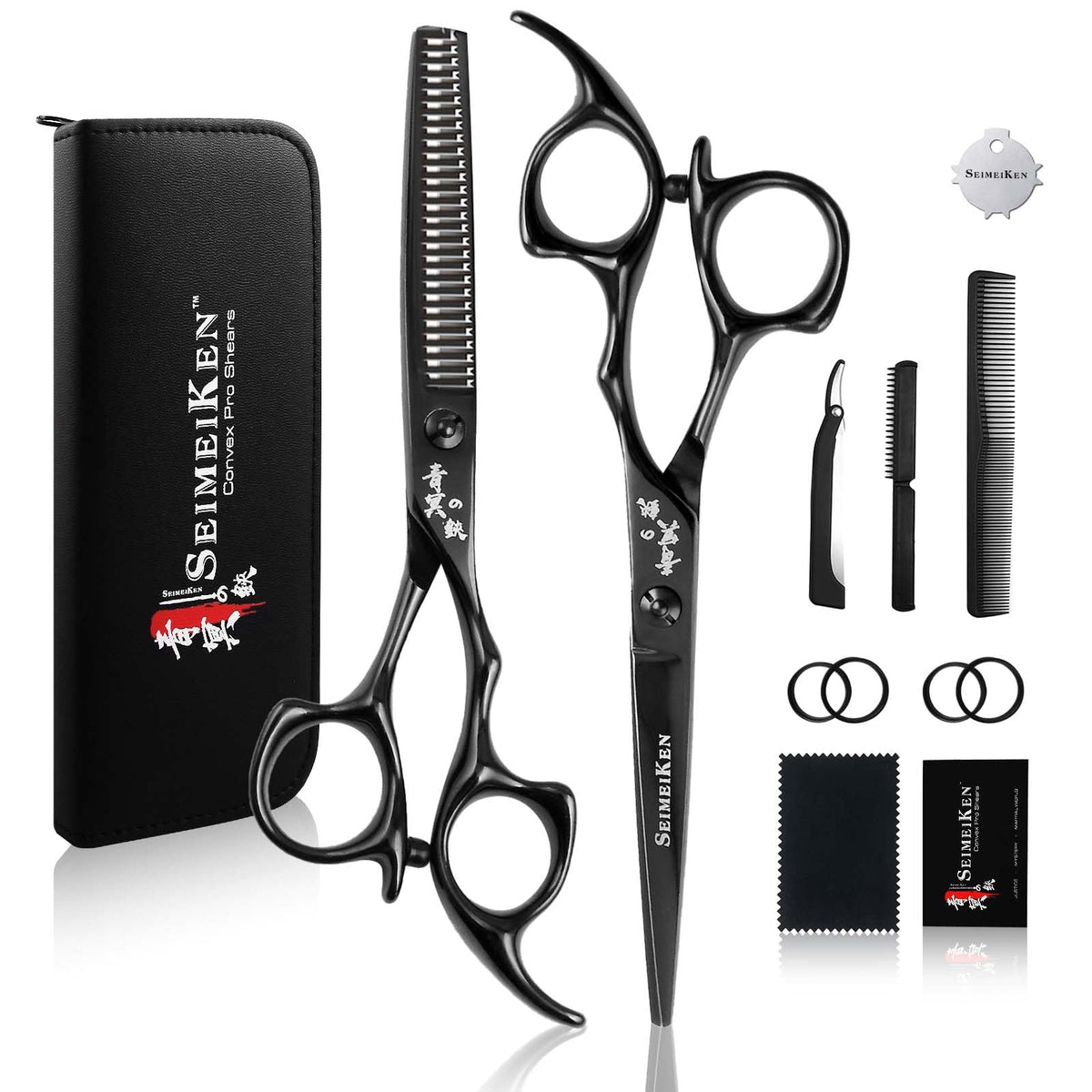 SEIMEIKEN 6in black hair scissors blade close-up for precise, clean cutting with smooth glide.