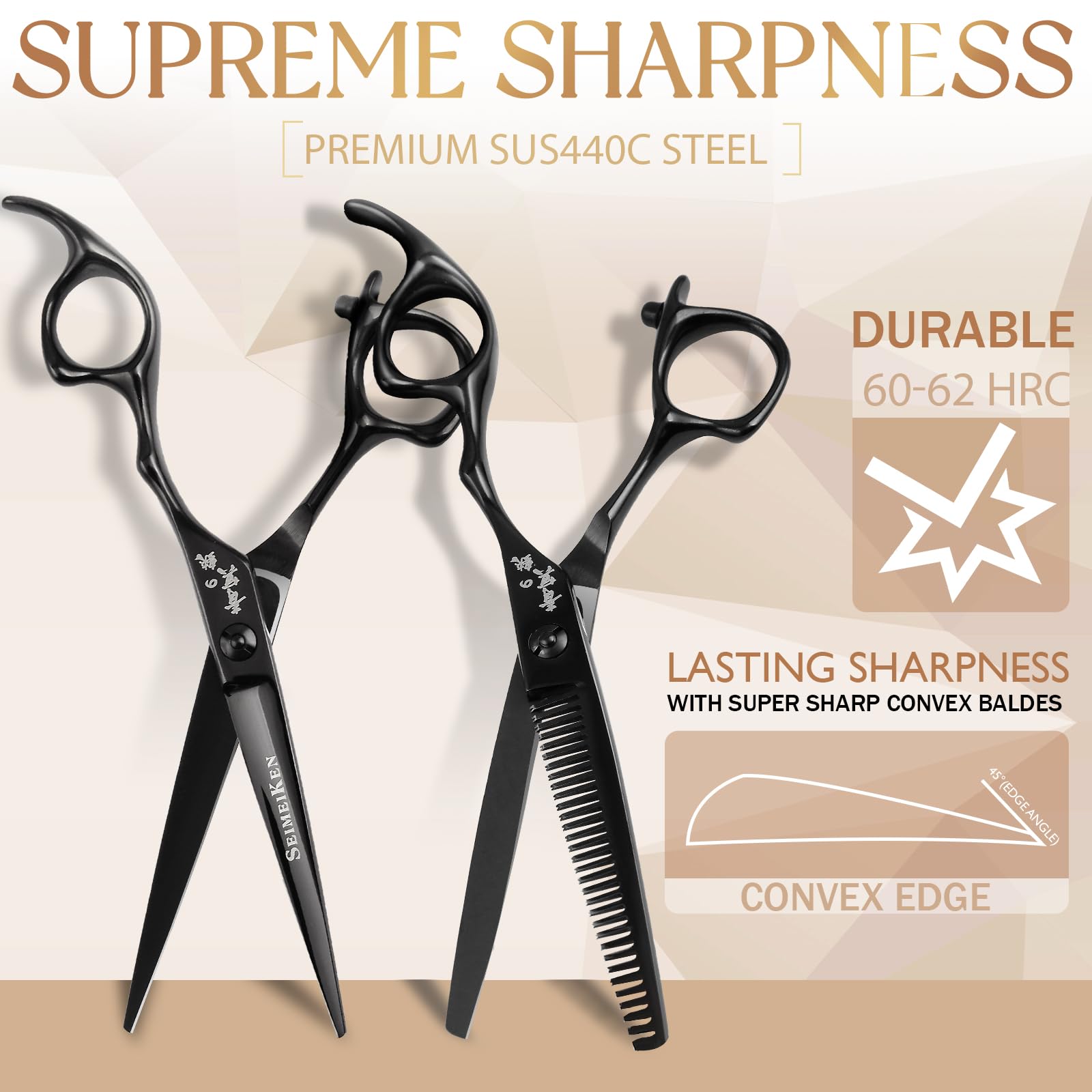 SEIMEIKEN thinning shears with adjustable tension for smooth, controlled texture through each pass.