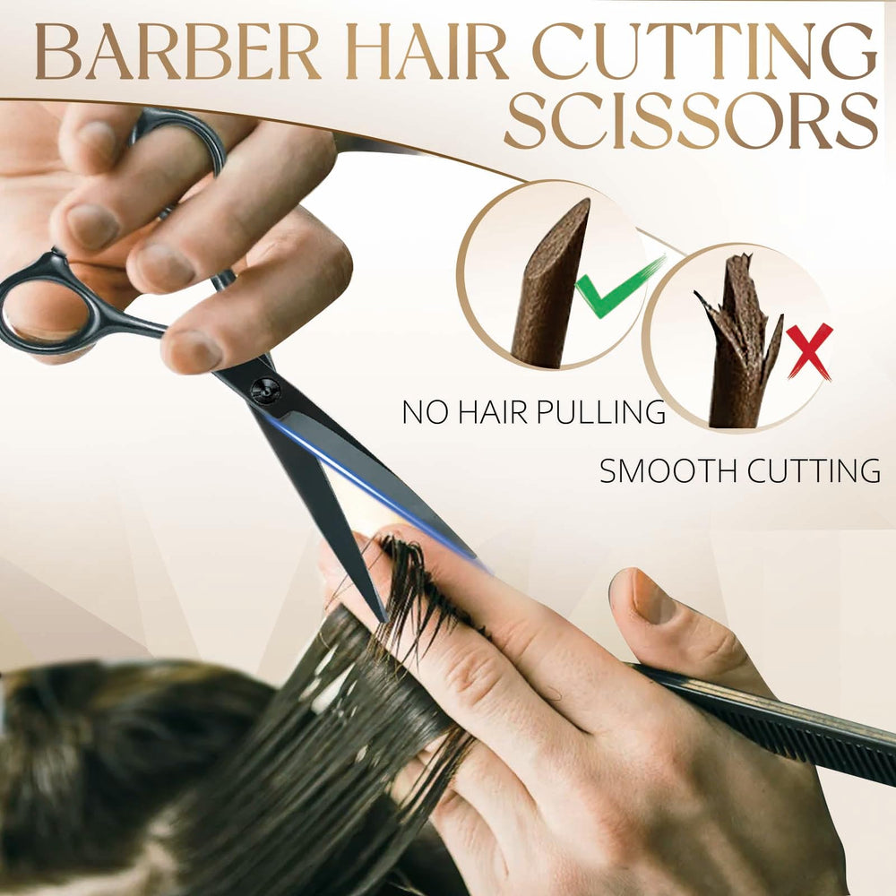 SEIMEIKEN 6in black hair scissors kit image shows complete accessories for salon or home use.