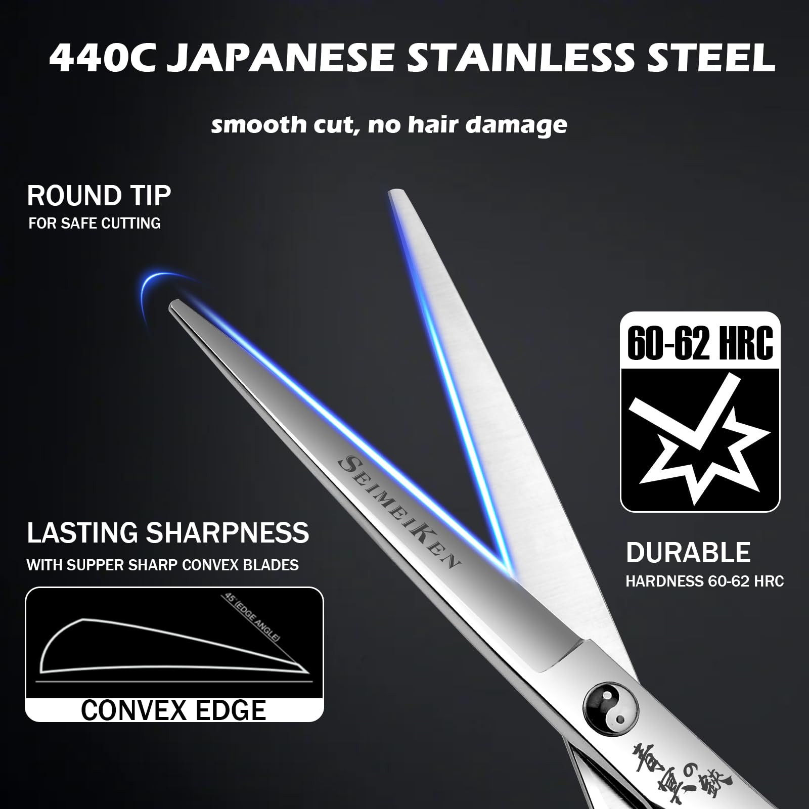 SEIMEIKEN convex blade closeup highlighting razor-edge performance for precise trimming