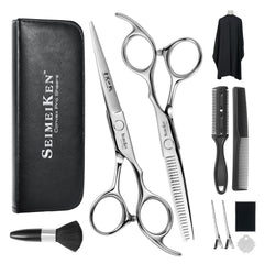 SEIMEIKEN hair cutting scissors kit front view shows precise 6-inch blades for clean trims.