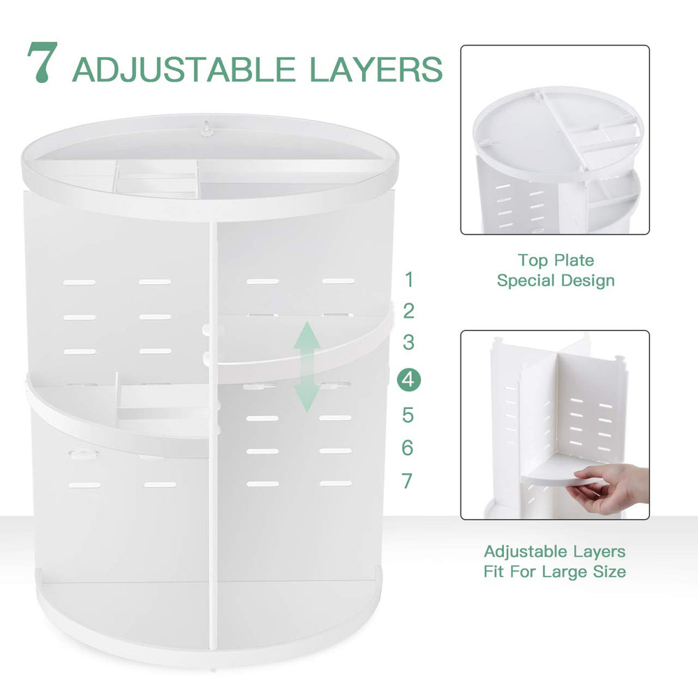 seinlife adjustable 7 layer trays, height adjustable storage for varied cosmetics.