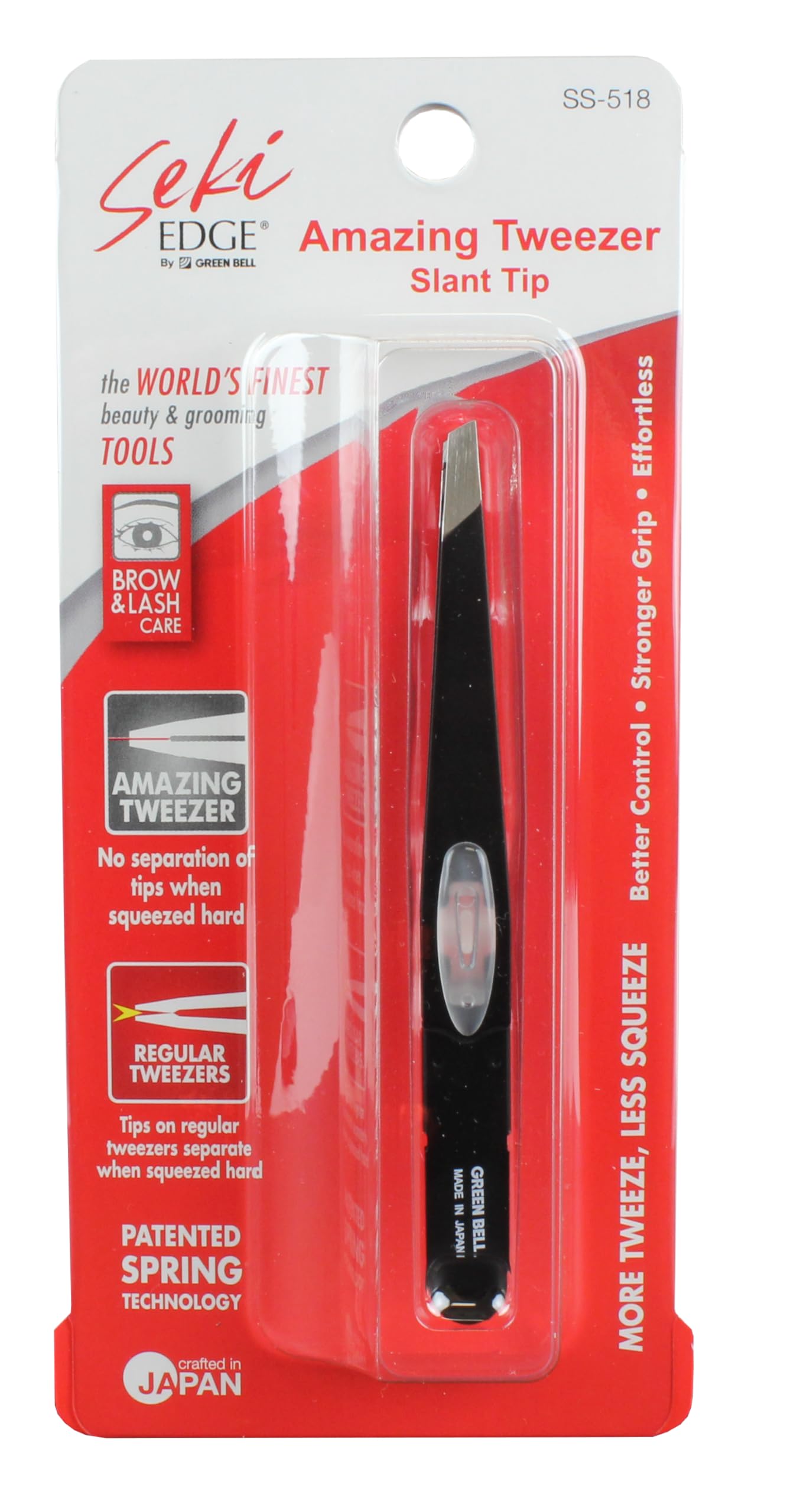 Seki Edge SS-518 tension-stopper keeps tips steady for accurate hair removal.