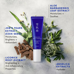 SEKKISEI Herbal UV Defense Gel ingredients jar emphasizes Job's Tears, Angelica Gigas, Licorice