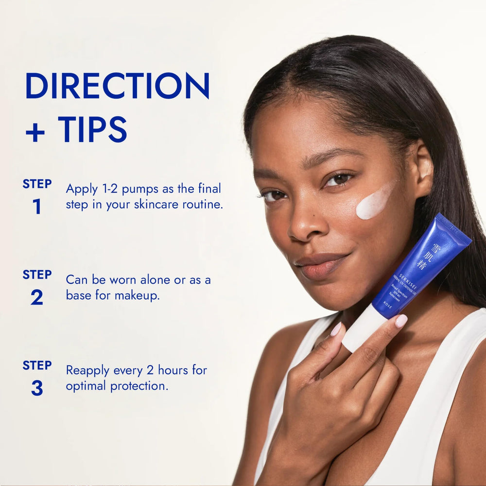 SEKKISEI Herbal UV Defense Gel no white cast image shows clear skin finish