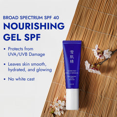 SEKKISEI Herbal UV Defense Gel texture closeup shows non-greasy, quick-absorb formula