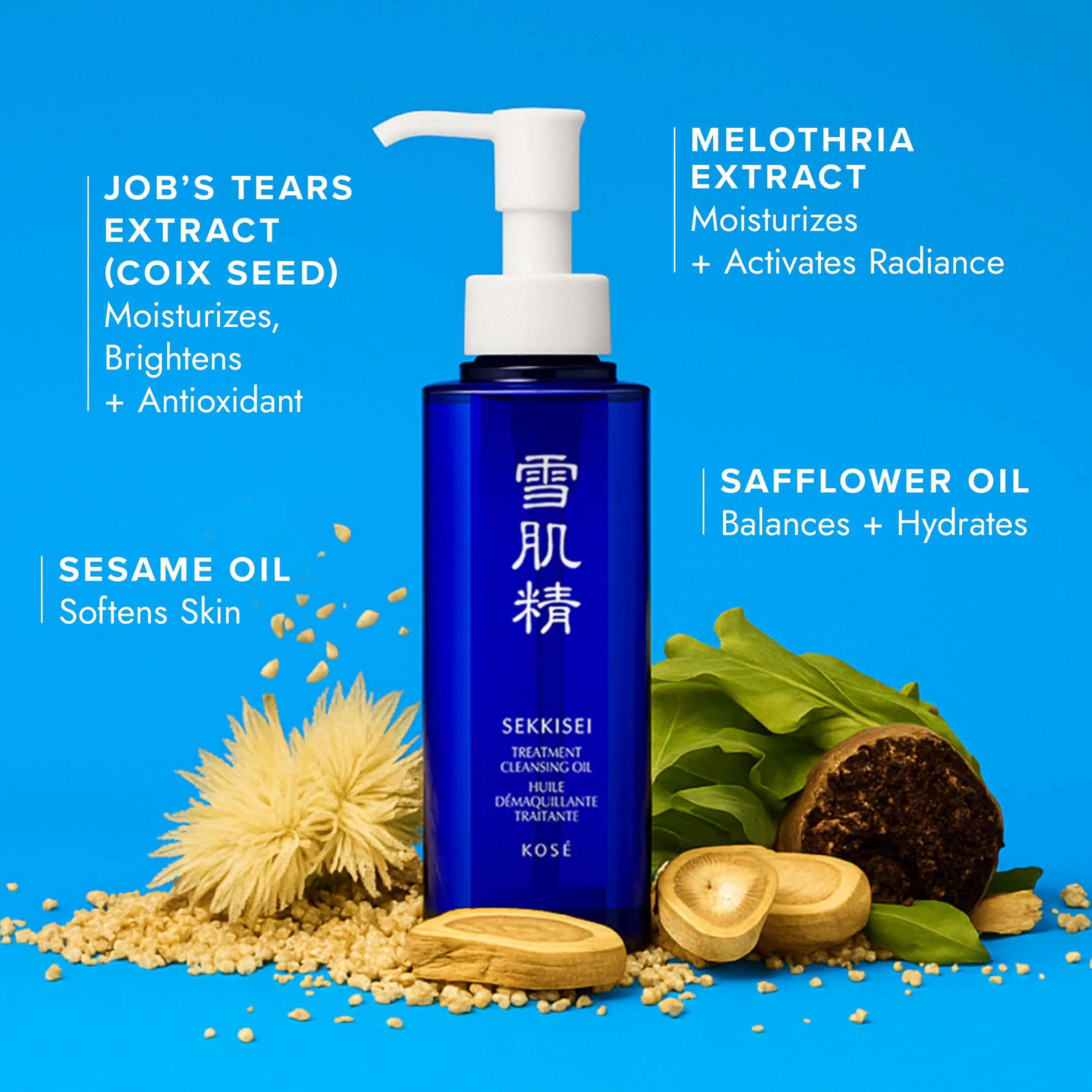 SEKKISEI cleansing oil texture close-up shows silky emollients.
