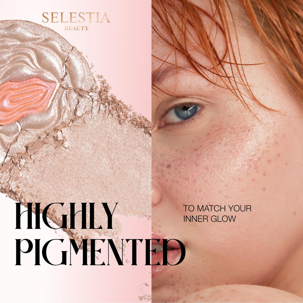 SELESTIA BEAUTY Divine V cheekbone glow enhances natural contours with subtle shimmer.