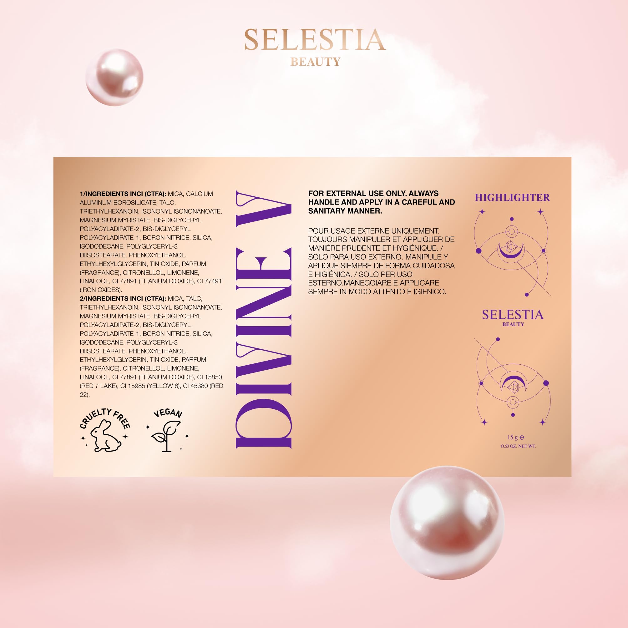 SELESTIA BEAUTY Divine V cruelty-free packaging signals ethical beauty choices.