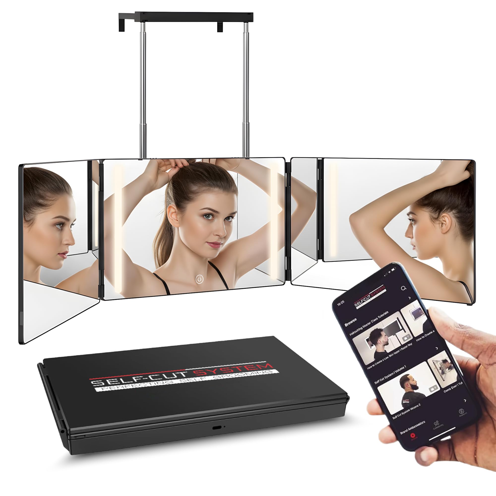 Self-Cut System 3 Way Mirror for men and women supports easy trimming.