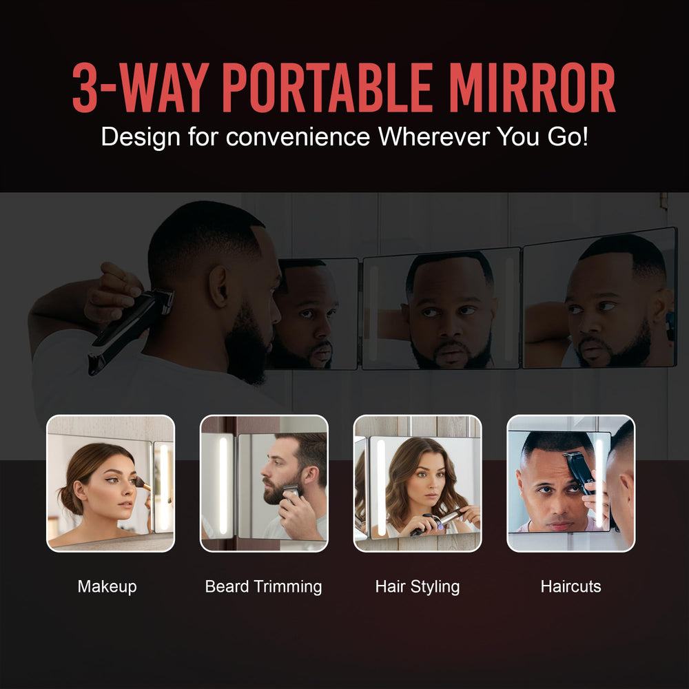 Self-Cut System 3 Way Mirror over-door mount demonstrates easy setup in small spaces.
