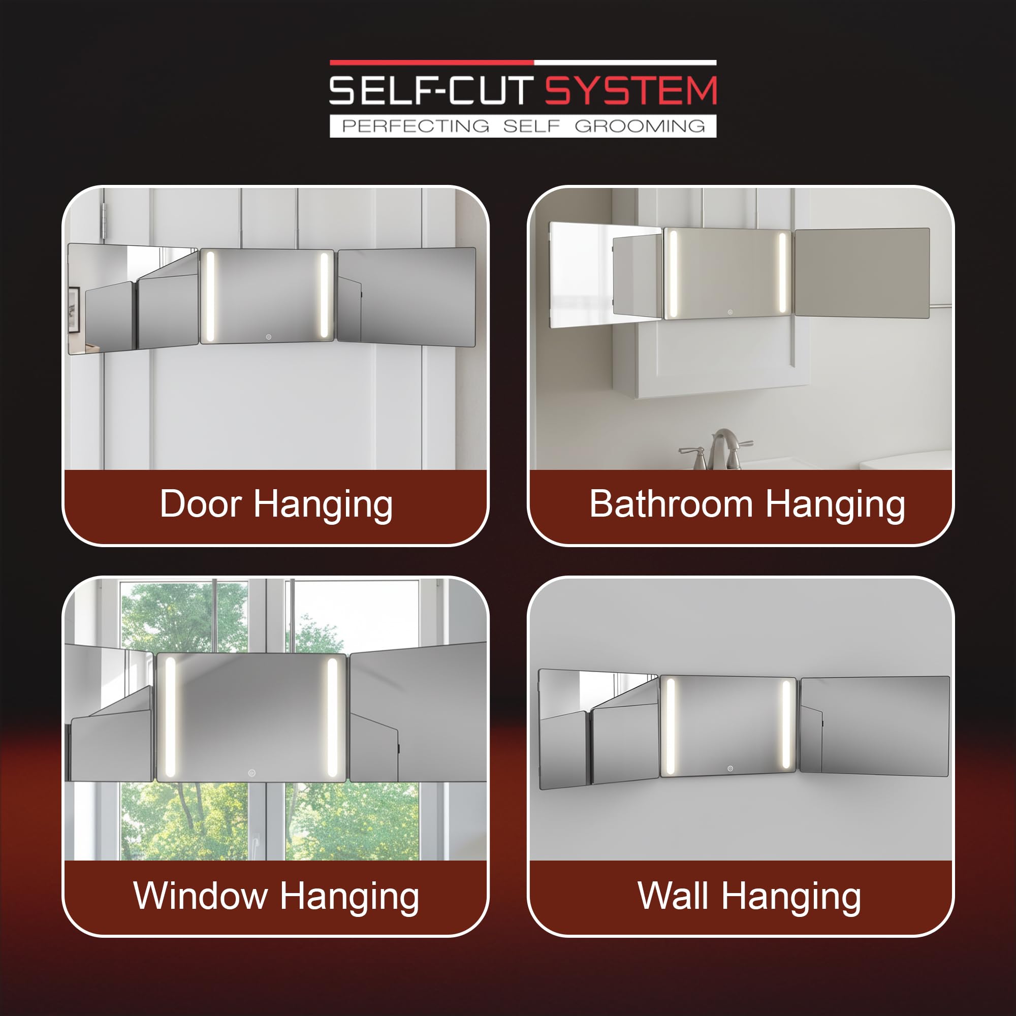 Self-Cut System 3 Way Mirror portable design for grooming on the go.