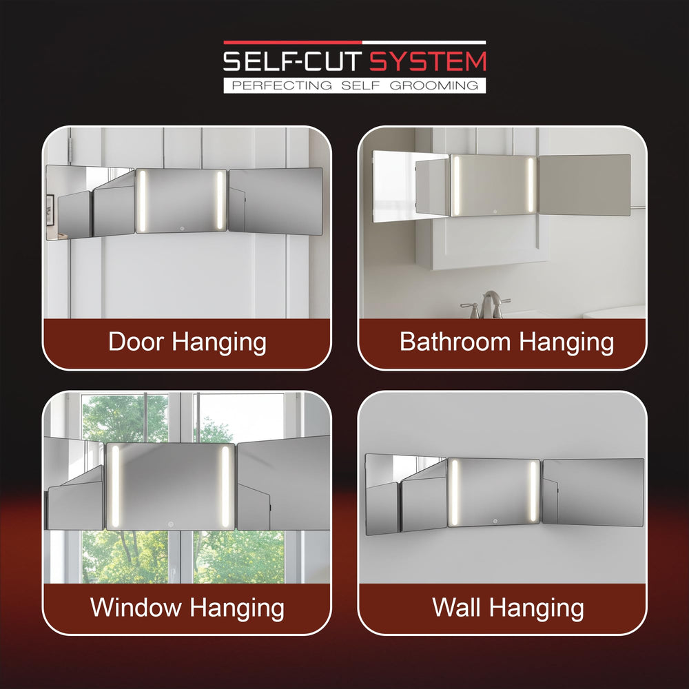 Self-Cut System 3 Way Mirror portable design for grooming on the go.