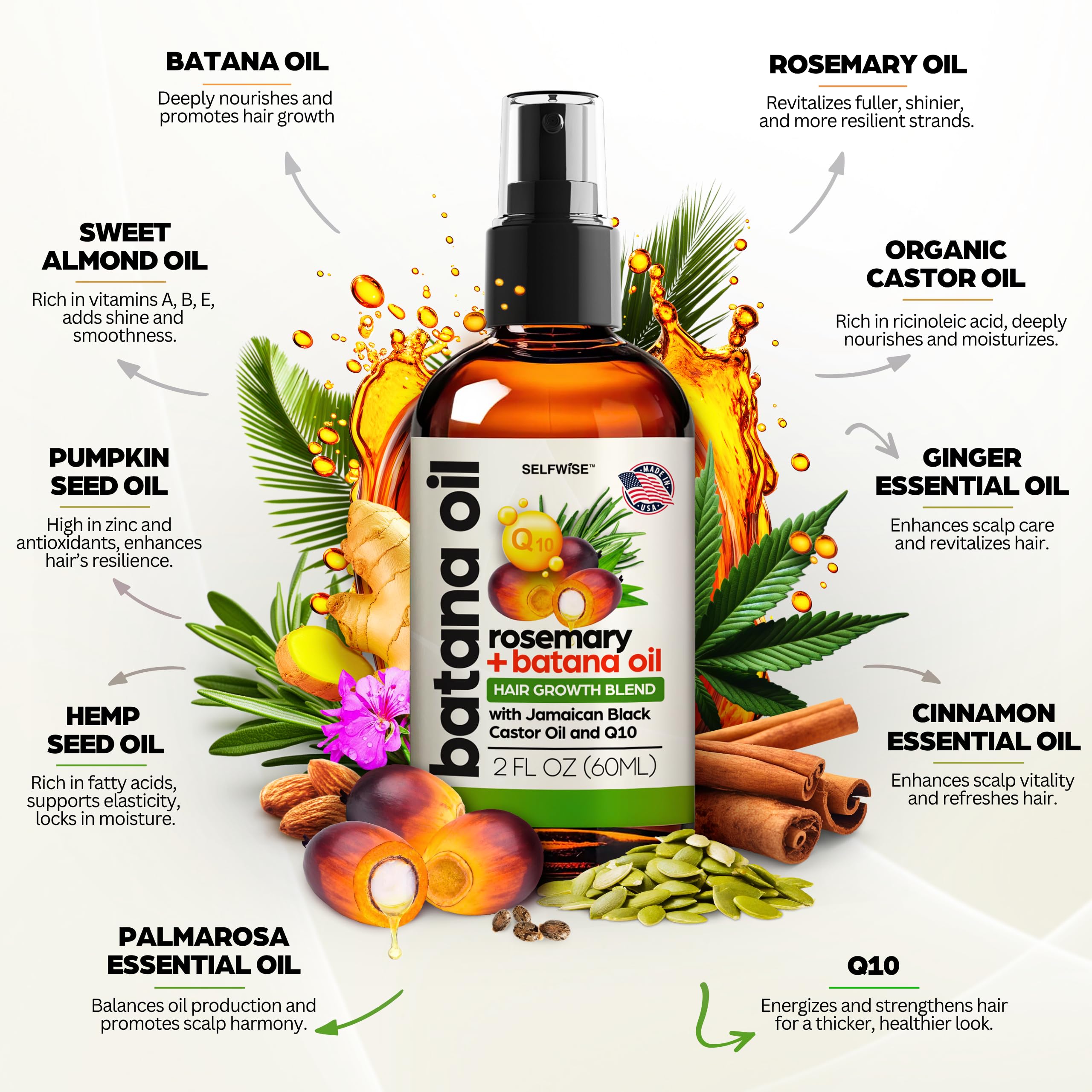 SELFWISE Batana Oil glossy-hair shot illustrates smoother, shinier strands.