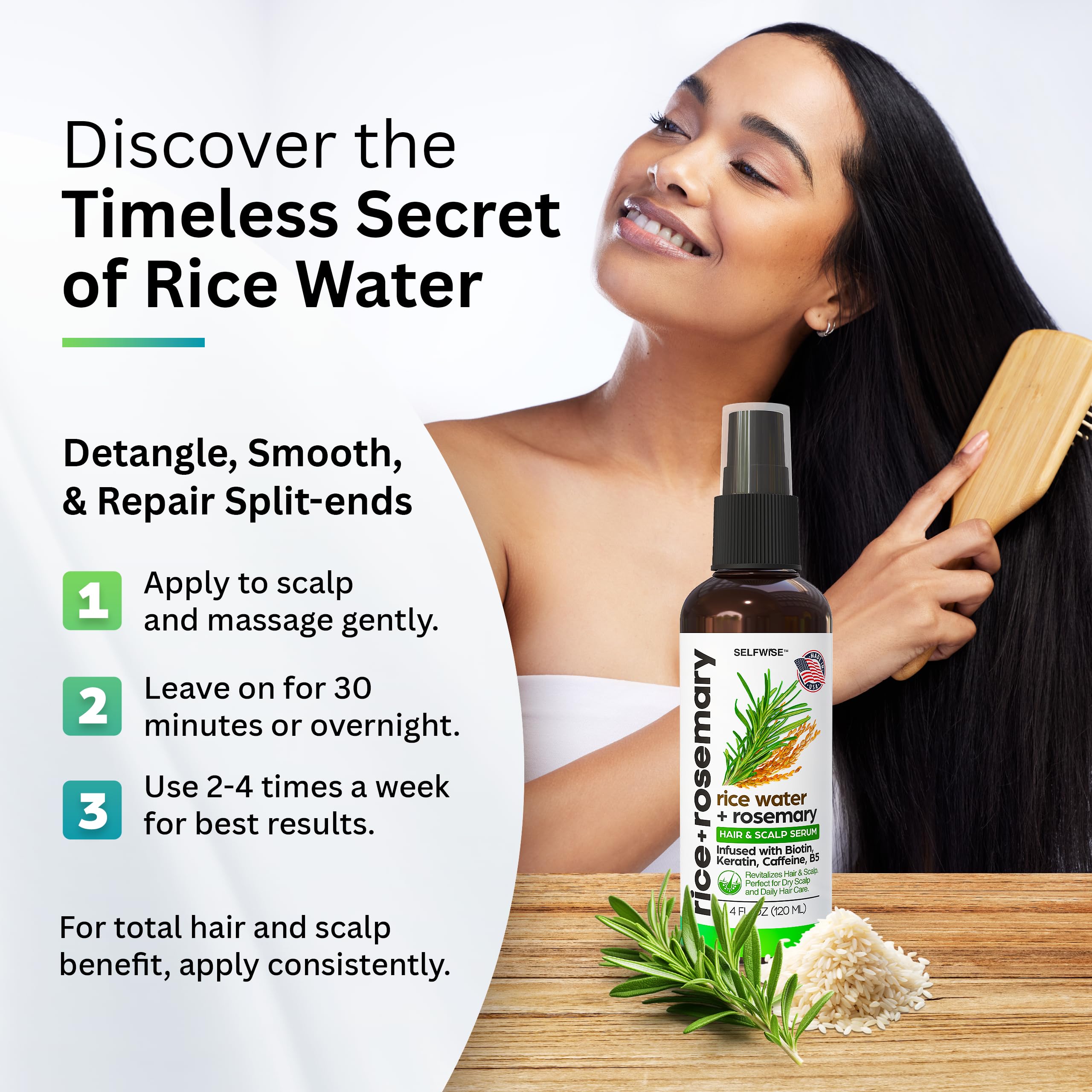 SELFWISE biotin with vitamins C and B5 supports thicker-looking hair.