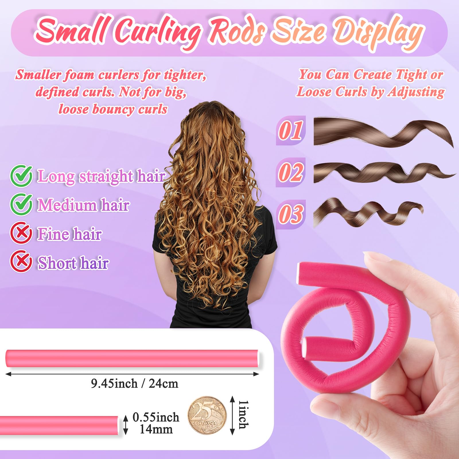 Selizo foam curlers in rose red purple yellow color options for personalized styling