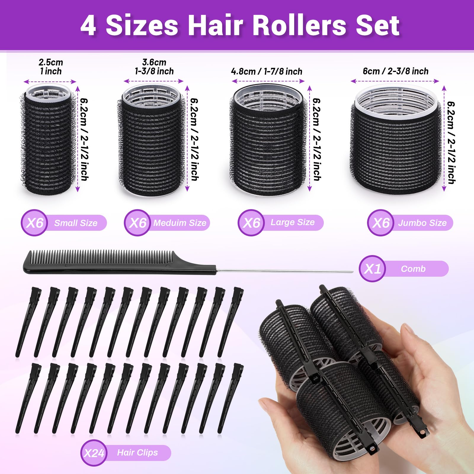 Selizo hair rollers diverse sizes close-up showing buildable curl options