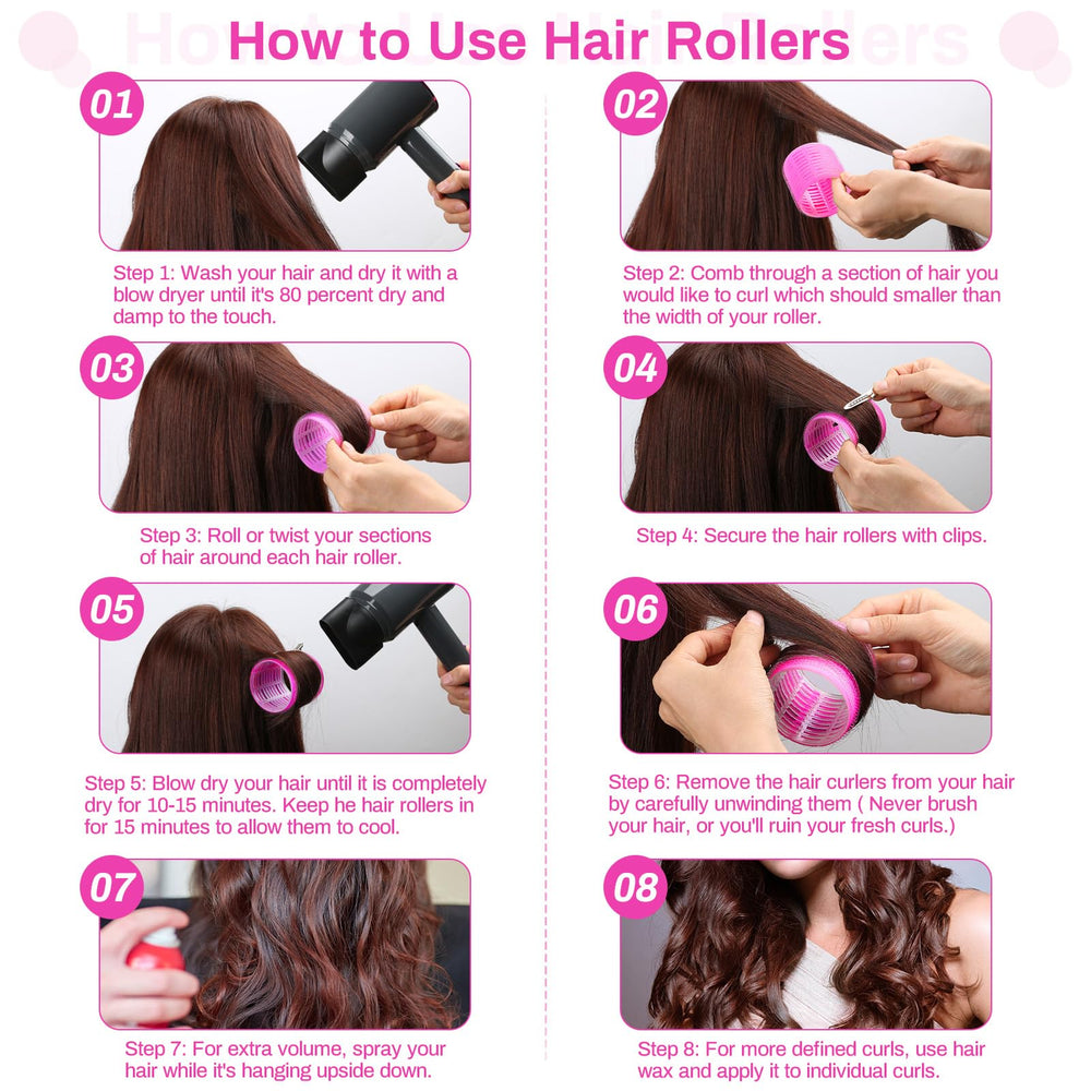 Selizo long-hair styling with jumbo rollers demonstrates lift and volume.